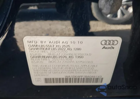 2011 Audi Q5 3.2 Premium Plus from USA, damaged, VIN WA1DKAFP1BA046143